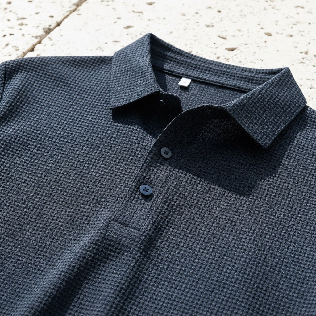 Navy Short Sleeve Polo Shirt - Navy - Back View