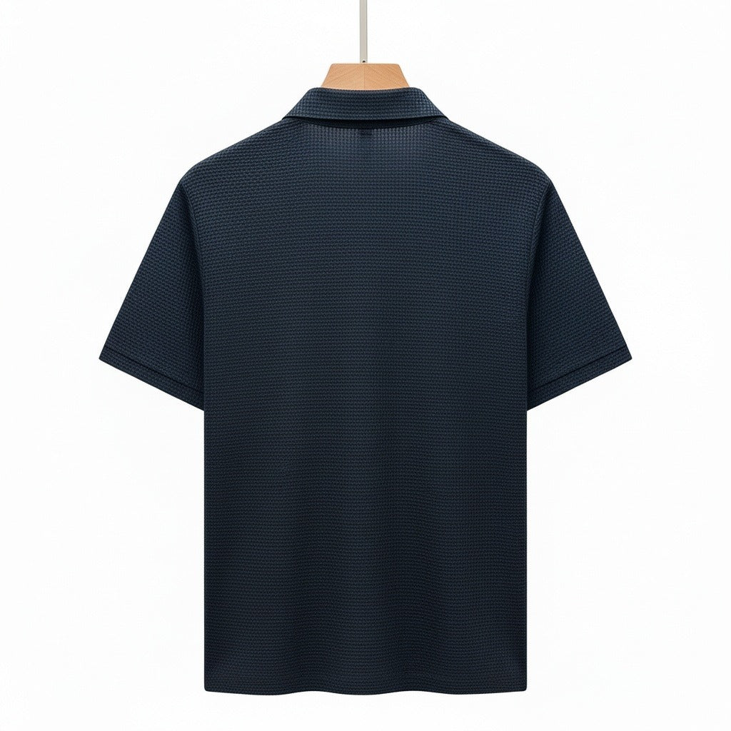 Navy Short Sleeve Polo Shirt - Navy - Fabric Detail
