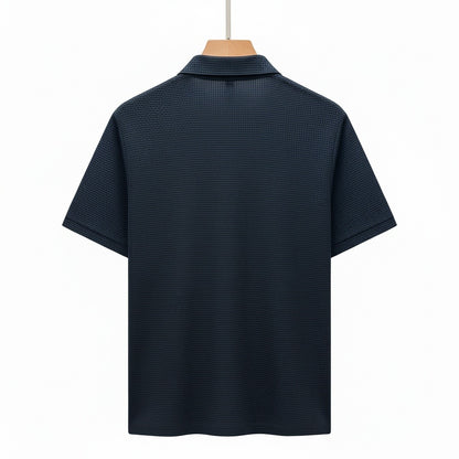 Navy Short Sleeve Polo Shirt - Navy - Fabric Detail