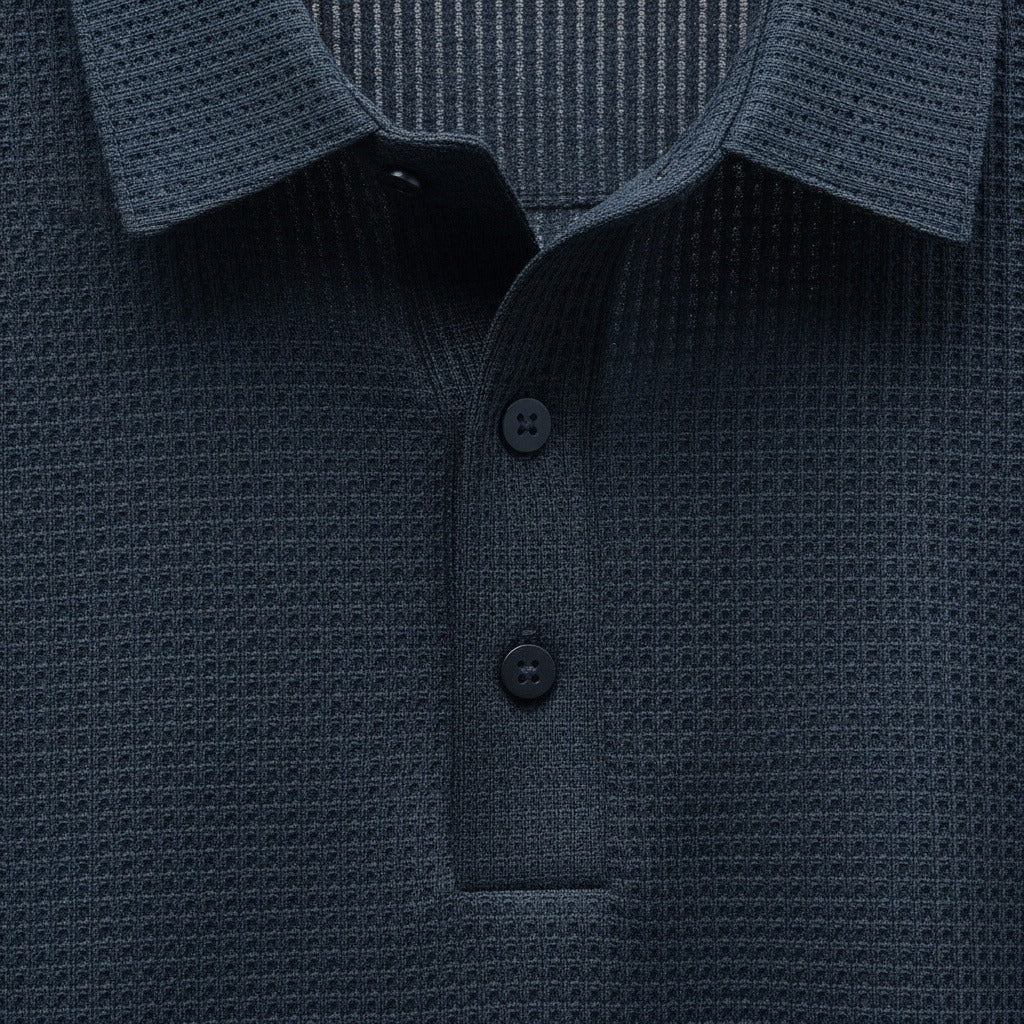 Navy Short Sleeve Polo Shirt - Navy - Texture Close Up