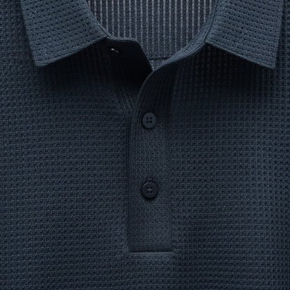 Navy Short Sleeve Polo Shirt - Navy - Texture Close Up