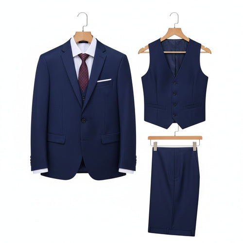 Navy Three Piece Suit - Navy - Front View