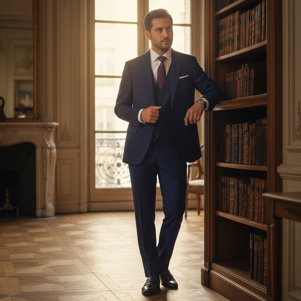 Navy Three Piece Suit - Navy - Angled Shot