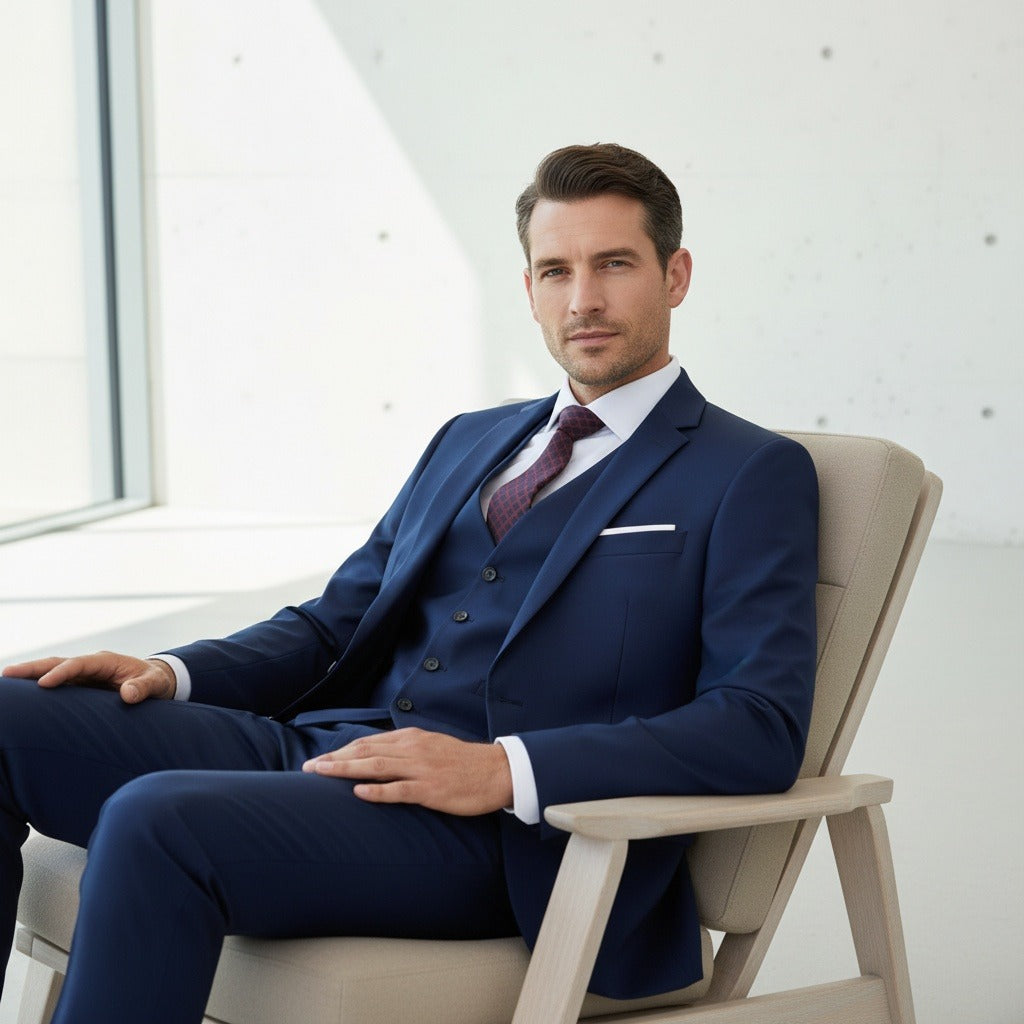 Navy Three Piece Suit - Navy - Side Profile