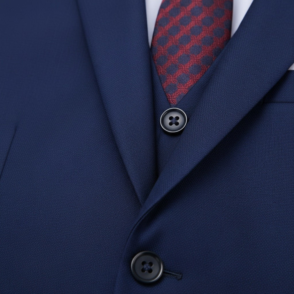 Navy Three Piece Suit - Navy - Texture Close Up