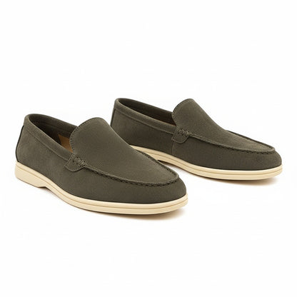 Olive Suede Loafers Men - Olive - Front View