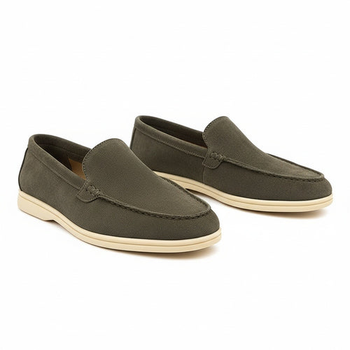 Olive Suede Loafers Men - Olive - Front View