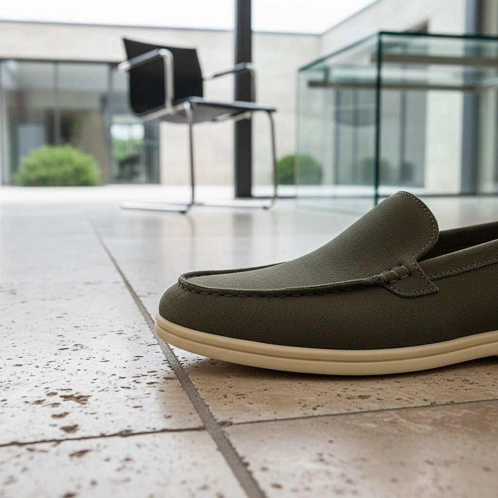 Olive Suede Loafers Men - Olive - Back View