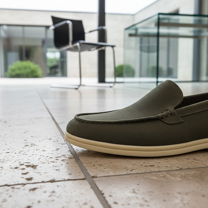 Olive Suede Loafers Men - Olive - Back View