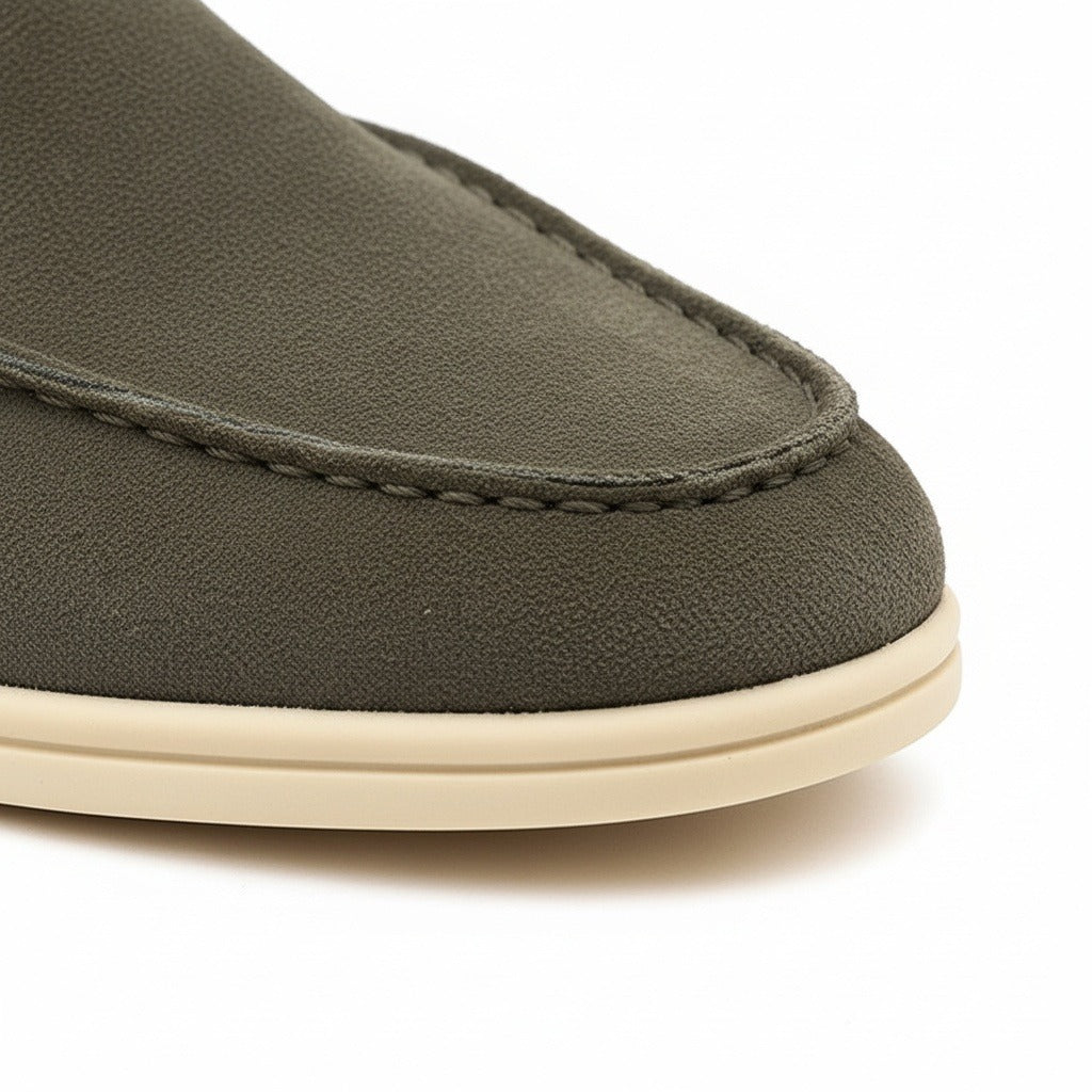 Olive Suede Loafers Men - Olive - Texture Close Up
