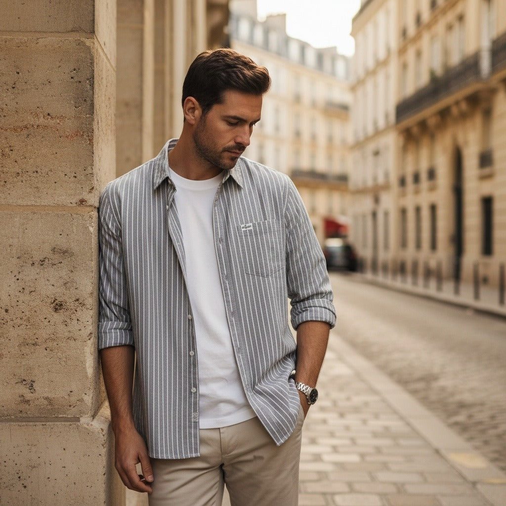 Organic Cotton Shirt - Ash Gray - Angled Shot