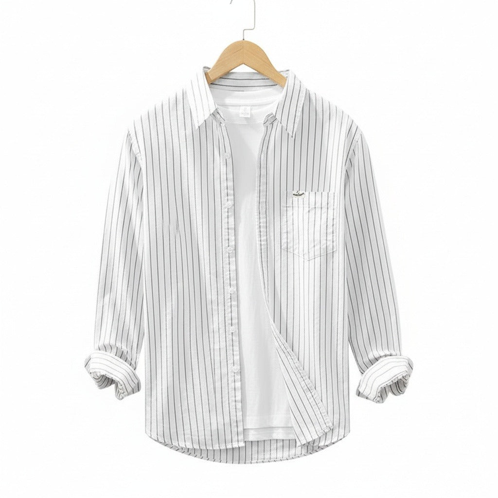 Organic Cotton Shirt - Charcoal Stripe - Front View