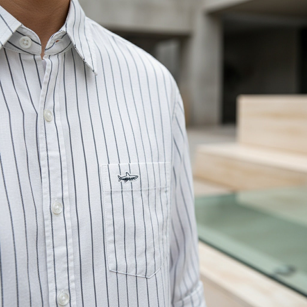 Organic Cotton Shirt - Charcoal Stripe - Back View