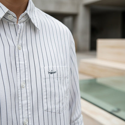 Organic Cotton Shirt - Charcoal Stripe - Back View
