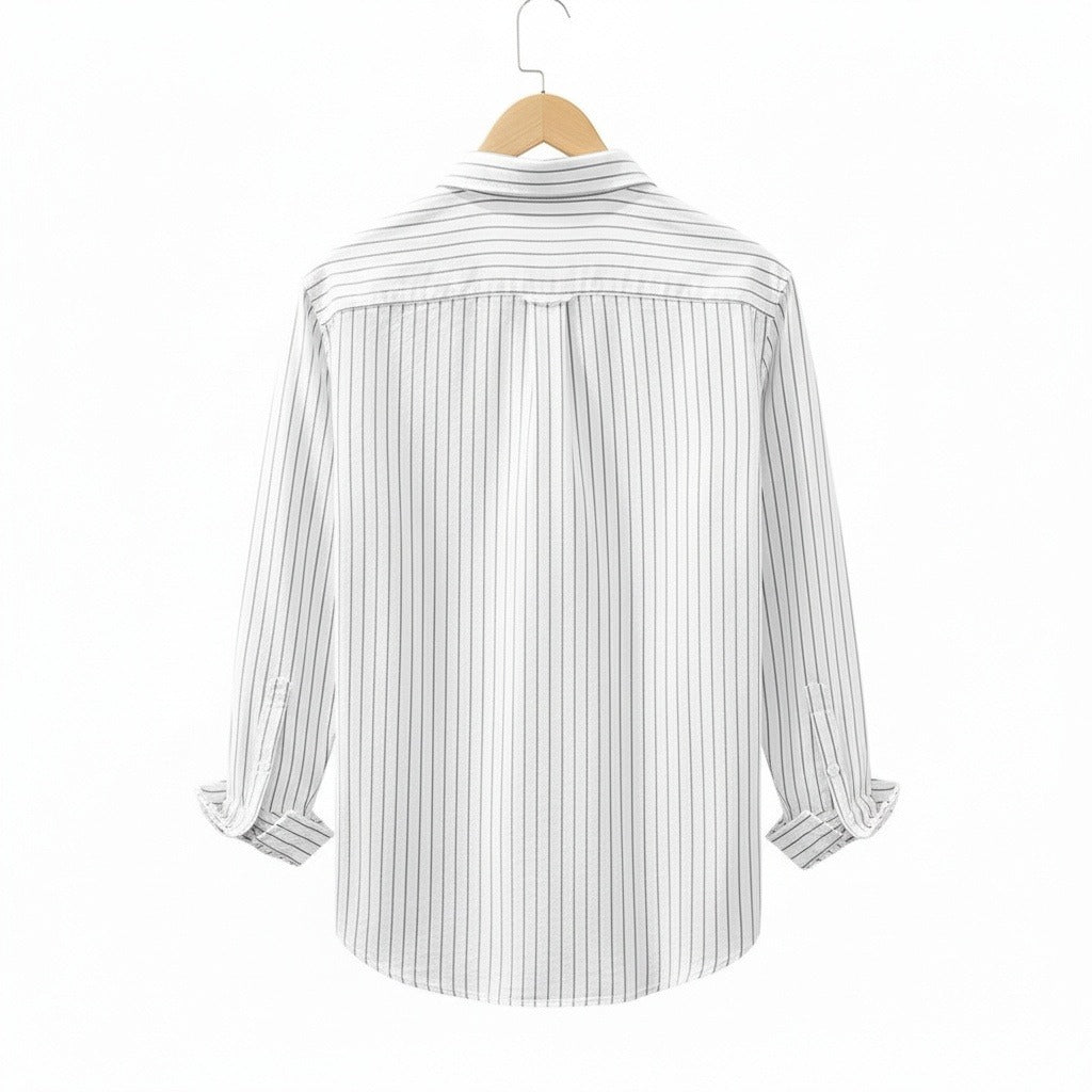 Organic Cotton Shirt - Charcoal Stripe - Fabric Detail