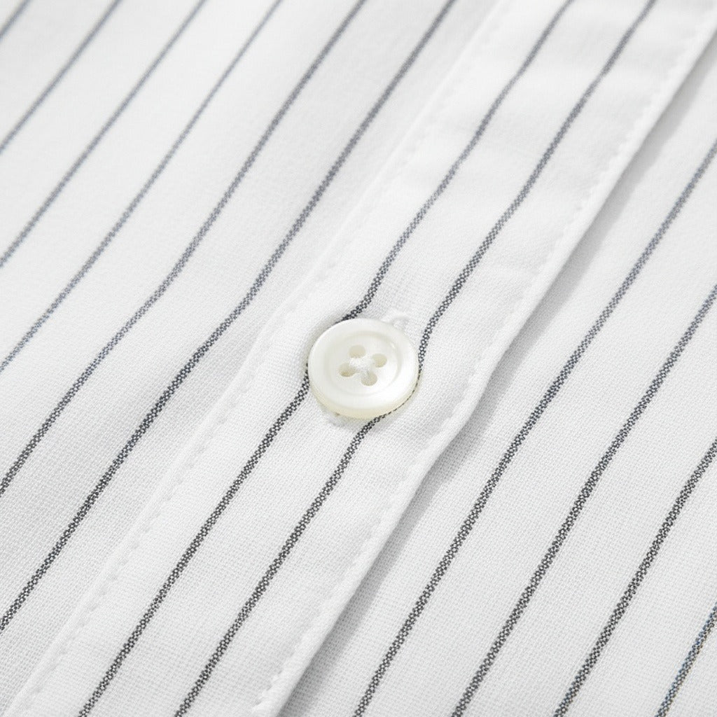 Organic Cotton Shirt - Charcoal Stripe - Texture Close Up