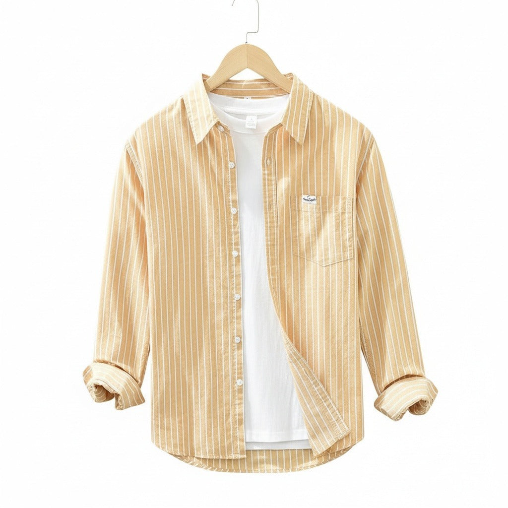 Organic Cotton Shirt - Sandy Gold Stripe - Front View