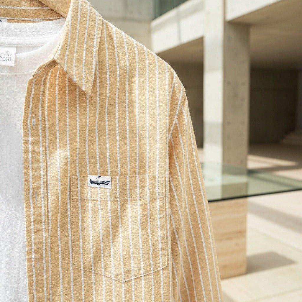 Organic Cotton Shirt - Sandy Gold Stripe - Back View