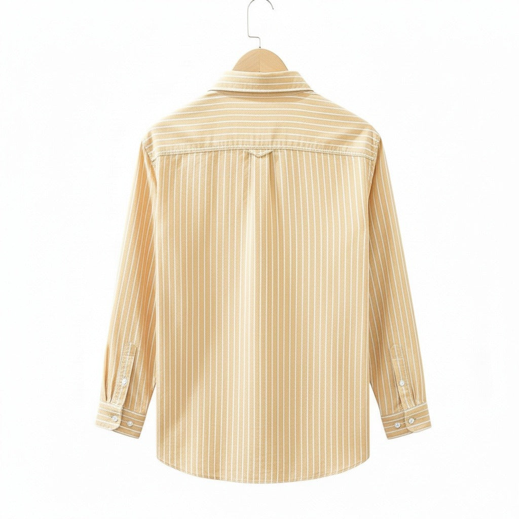 Organic Cotton Shirt - Sandy Gold Stripe - Fabric Detail