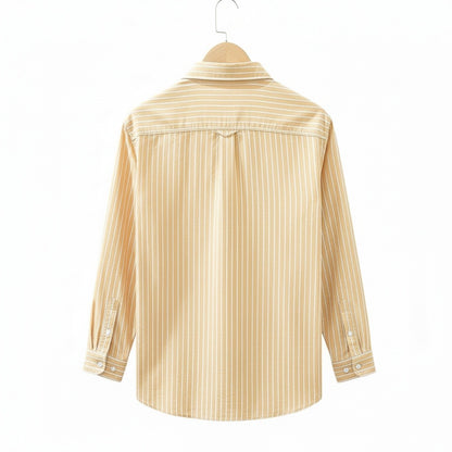 Organic Cotton Shirt - Sandy Gold Stripe - Fabric Detail