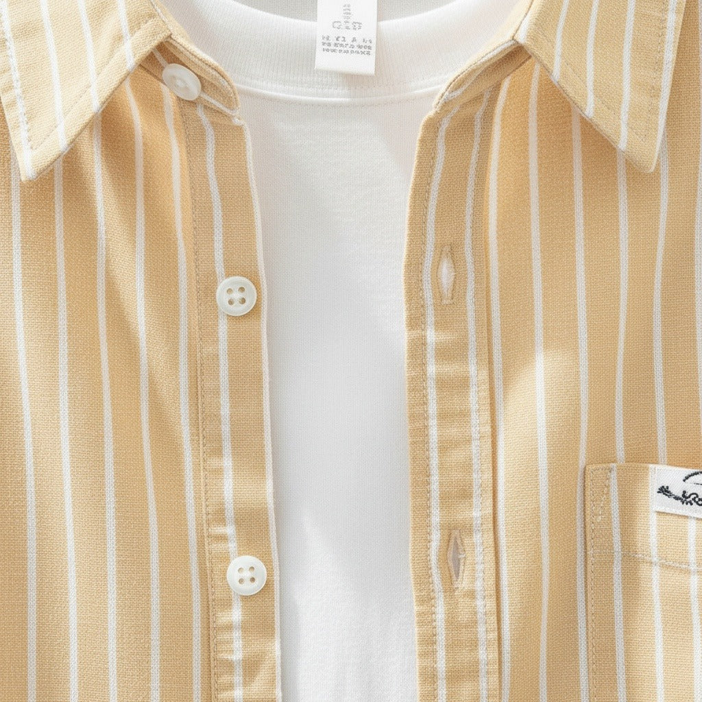 Organic Cotton Shirt - Sandy Gold Stripe - Texture Close Up