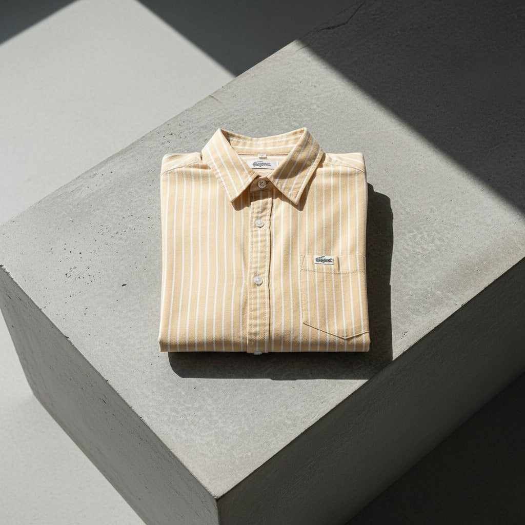 Organic Cotton Shirt - Sandy Gold Stripe - Lifestyle Inspiration