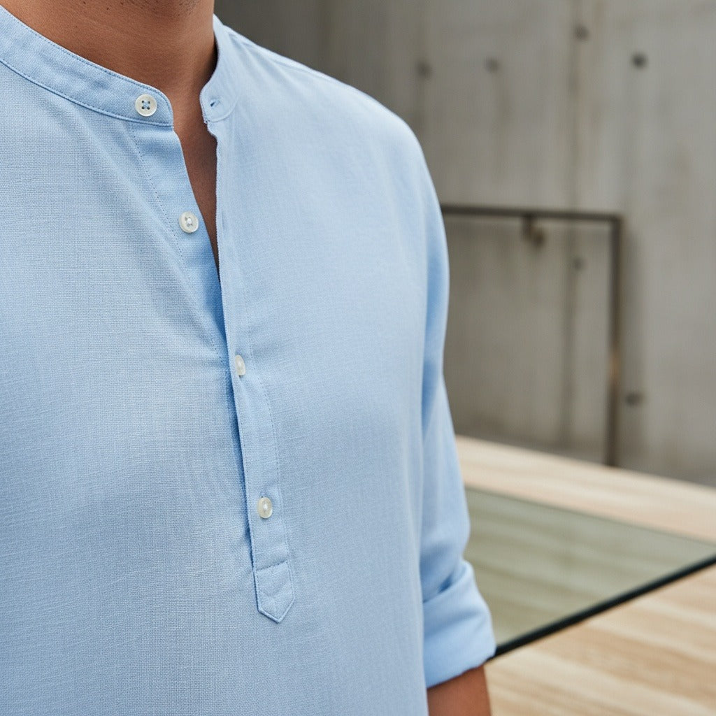 Oversized Linen Shirt - Sky Blue - Back View