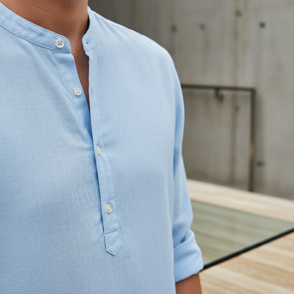 Oversized Linen Shirt - Sky Blue - Back View