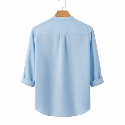 Oversized Linen Shirt - Sky Blue - Fabric Detail
