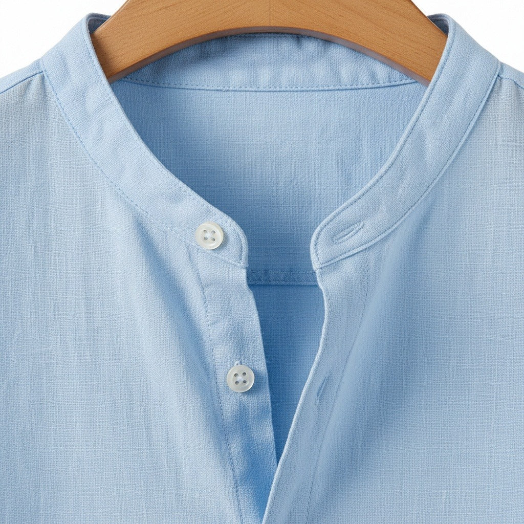 Oversized Linen Shirt - Sky Blue - Texture Close Up