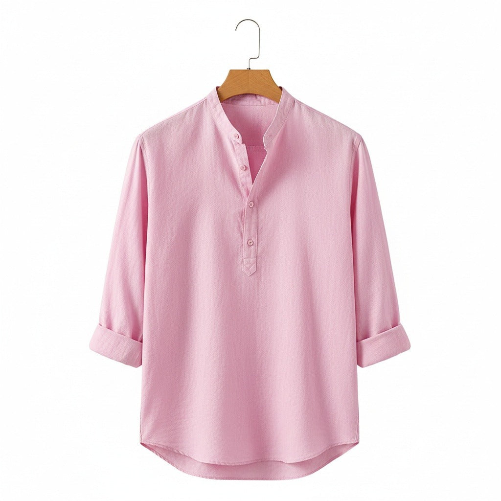 Oversized Linen Shirt - Rose Quartz - Front View