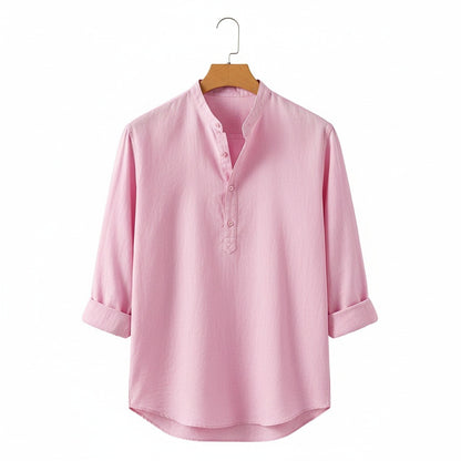 Oversized Linen Shirt - Rose Quartz - Front View