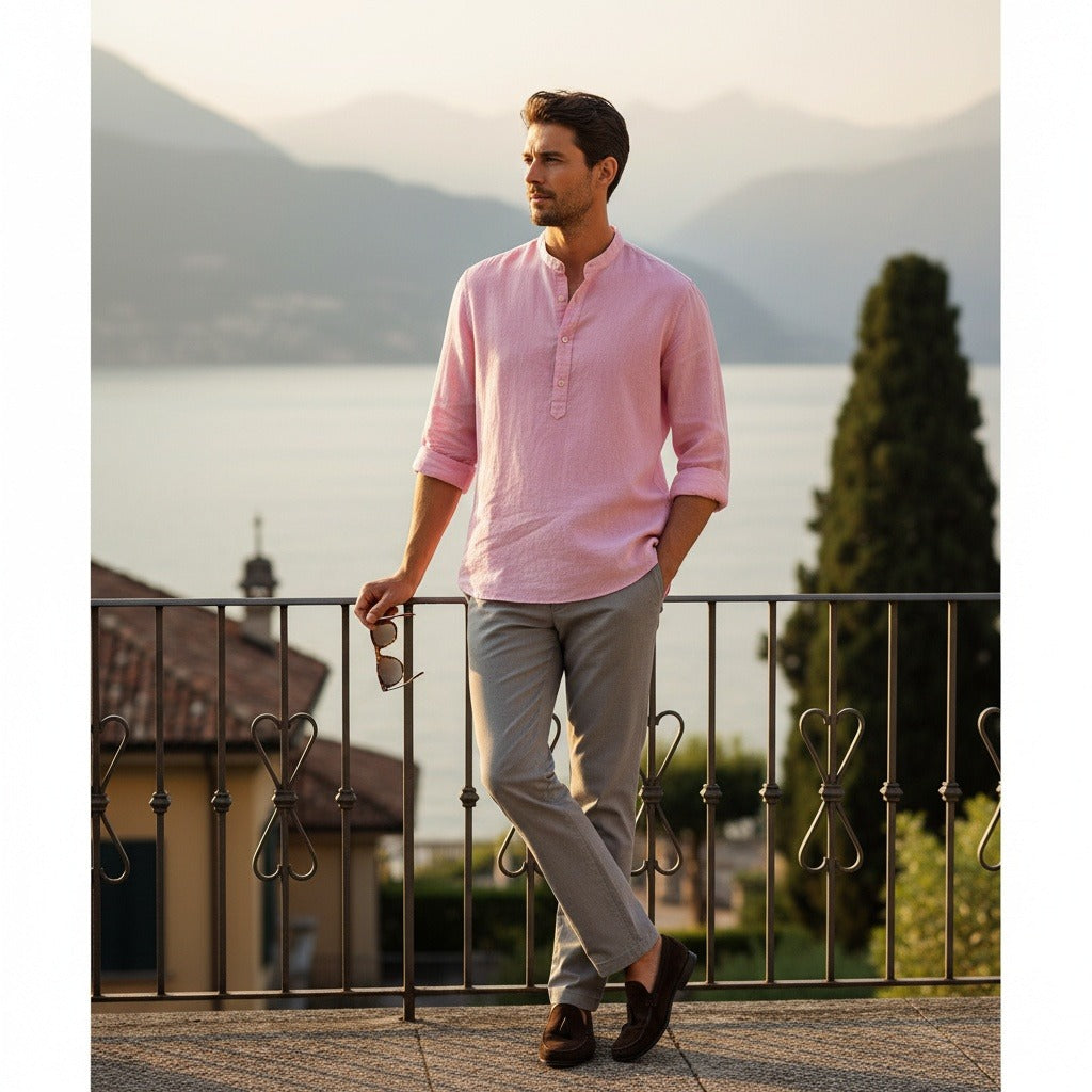 Oversized Linen Shirt - Rose Quartz - Angled Shot