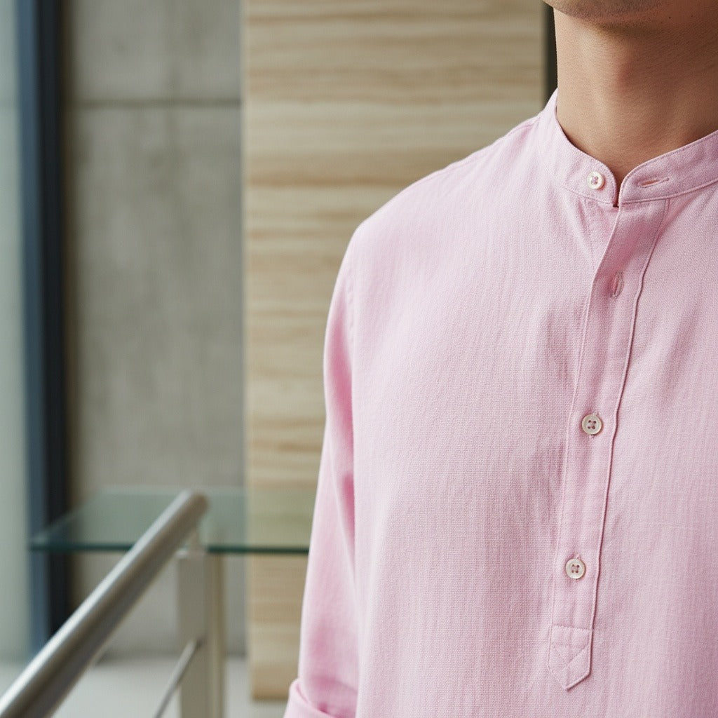 Oversized Linen Shirt - Rose Quartz - Back View