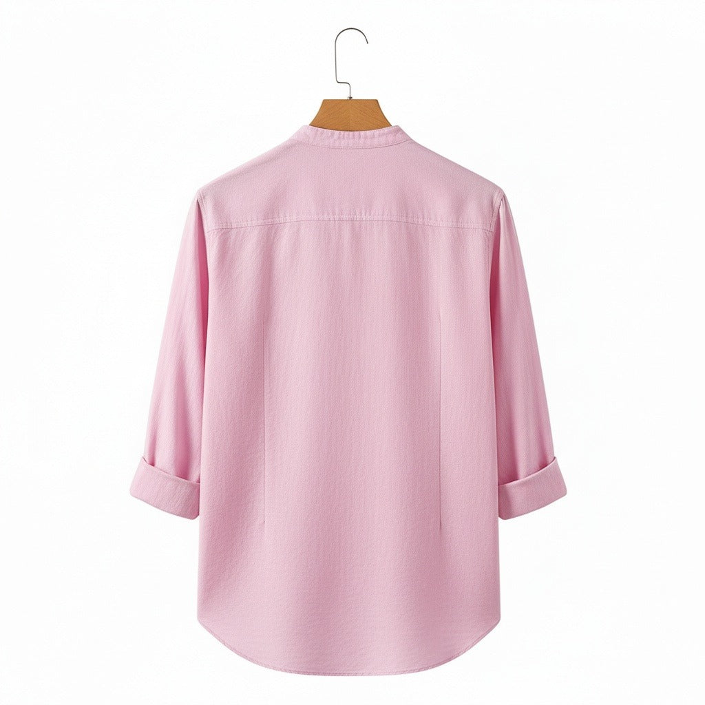 Oversized Linen Shirt - Rose Quartz - Fabric Detail