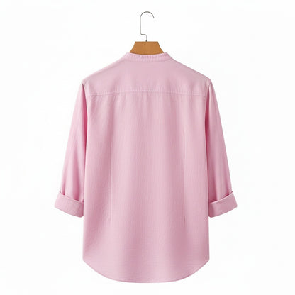 Oversized Linen Shirt - Rose Quartz - Fabric Detail