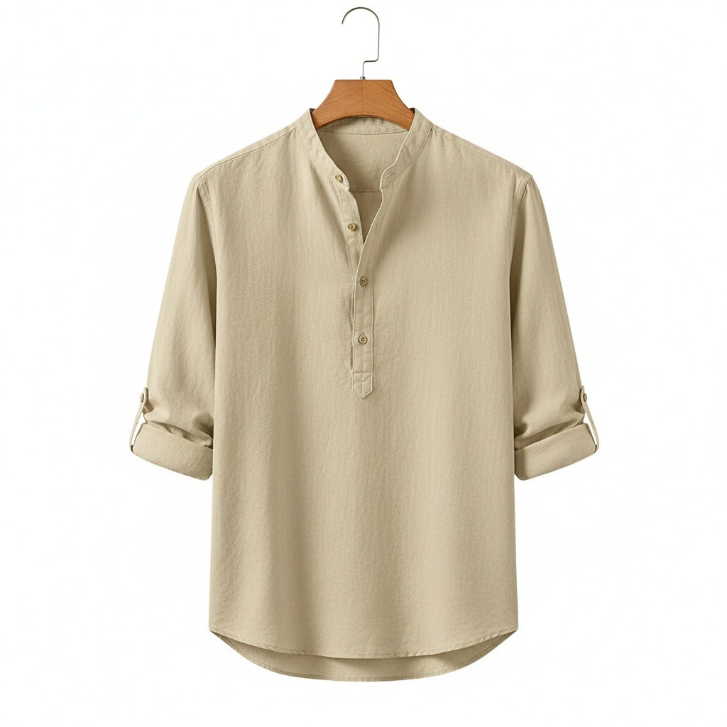 Oversized Linen Shirt - Desert Sand - Front View