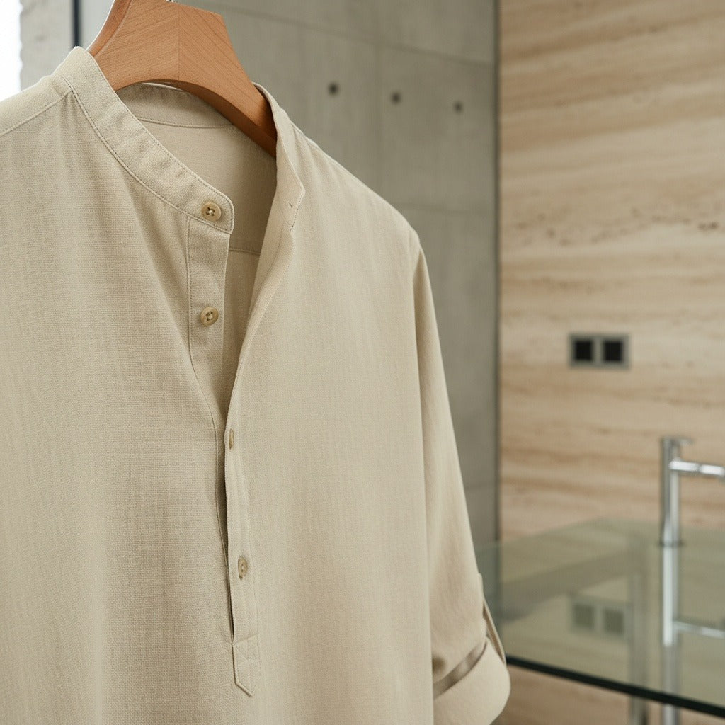 Oversized Linen Shirt - Desert Sand - Back View
