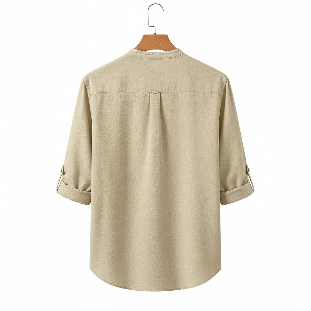 Oversized Linen Shirt - Desert Sand - Fabric Detail