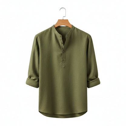 Oversized Linen Shirt - Olive Drab - Front View