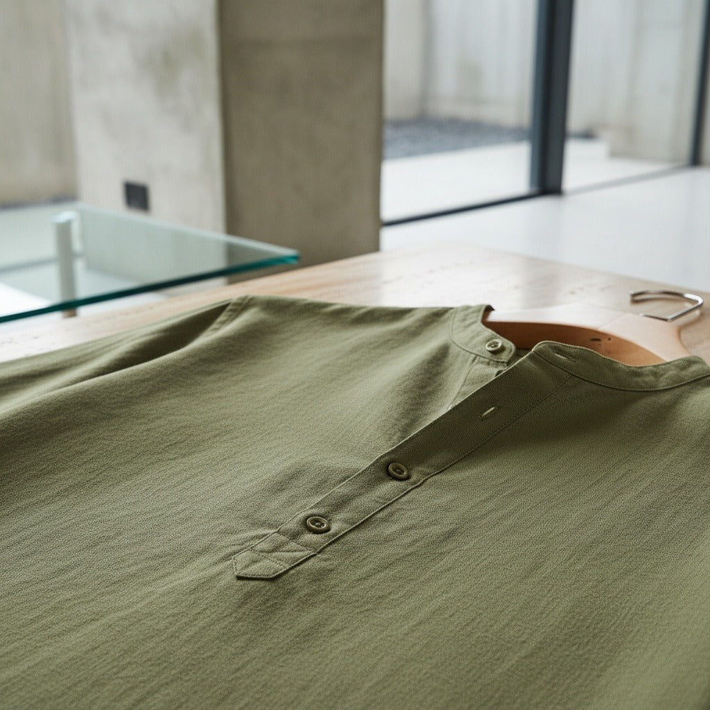Oversized Linen Shirt - Olive Drab - Back View