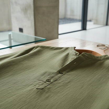 Oversized Linen Shirt - Olive Drab - Back View