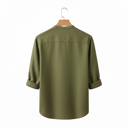 Oversized Linen Shirt - Olive Drab - Fabric Detail