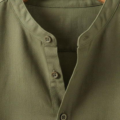 Oversized Linen Shirt - Olive Drab - Texture Close Up