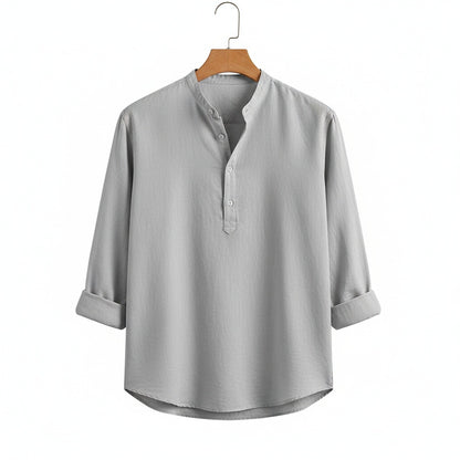 Oversized Linen Shirt - Stone Gray - Front View