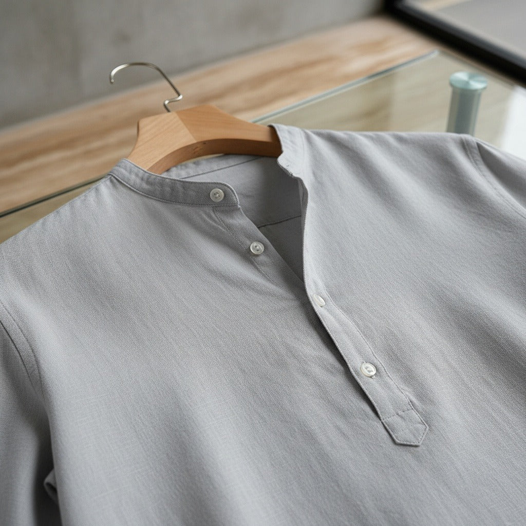 Oversized Linen Shirt - Stone Gray - Back View