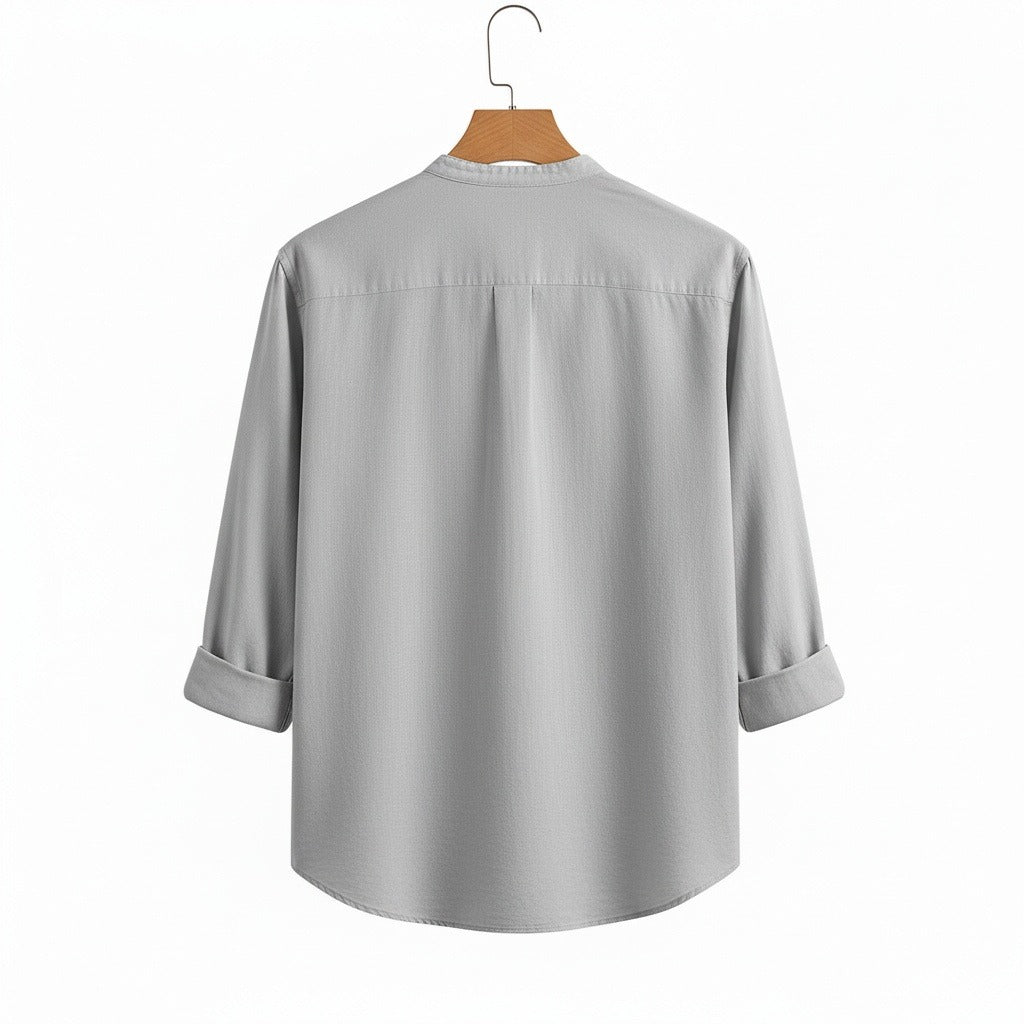 Oversized Linen Shirt - Stone Gray - Fabric Detail