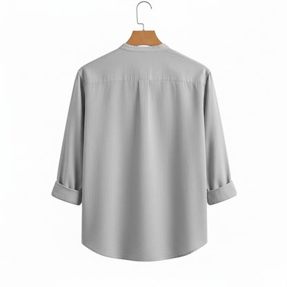 Oversized Linen Shirt - Stone Gray - Fabric Detail