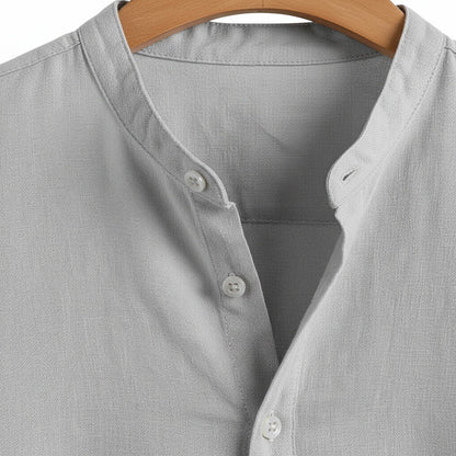 Oversized Linen Shirt - Stone Gray - Texture Close Up