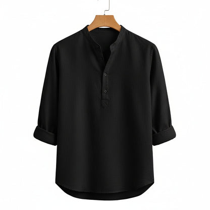 Oversized Linen Shirt - Pitch Black - Front View